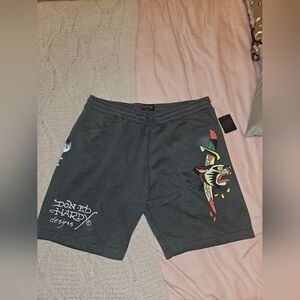 Ed Hardy Black Men's Tattoo Graphic Drawstring Shorts XL NWT
